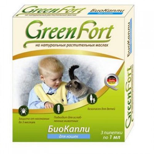 Green Fort капли для кошек от блох био 1 пипетка Препарат против блох, вшей, власоедов, комаров. 