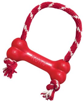 Kong игрушка для собак Косточка с канатом очень маленькая 8 см Игрушка высокой прочности. Резиновая косточка с канатом для собак.