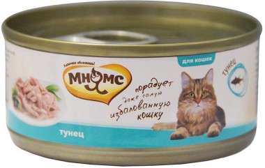 Мнямс консервы для кошек Тунец в нежном желе 70 г Полнорационный влажный корм для взрослых кошек, с тунцом.