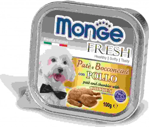 Monge Dog Fresh консервы для собак с курицей Полнорационный влажный корм супер-премиум класса для взрослых собак мелких и средних пород. Паштет с курицей.