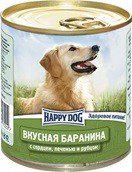 Happy Dog консервы с бараниной, печенью и рубцом для взрослых собак всех пород Влажный корм премиум класса для взрослых собак всех пород, с бараниной, печенью и рубцом. В банке 750 грамм.