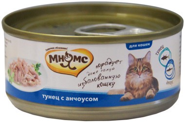 Мнямс консервы для кошек Тунец с анчоусами в нежном желе 70 г Полнорационный влажный корм для взрослых кошек, с тунцом и анчоусами.