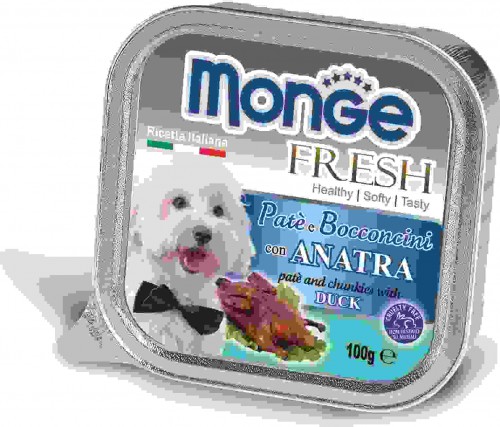 Monge Dog Fresh консервы для собак с уткой Полнорационный влажный корм супер-премиум класса для взрослых собак мелких и средних пород. Паштет с уткой.