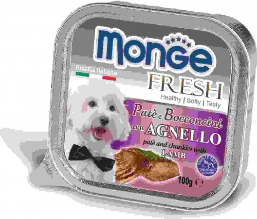 Monge Dog Fresh консервы для собак с ягнёнком Полнорационный влажный корм супер-премиум класса для взрослых собак мелких и средних пород. Паштет с ягнёнком.