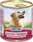 Happy Dog консервы с говядиной, сердцем, печенью, рубцом и рисом для взрослых собак всех пород Влажный корм премиум класса для взрослых собак всех пород, с говядиной, сердцем, печенью, рубцом и рисом. В банке 750 грамм.