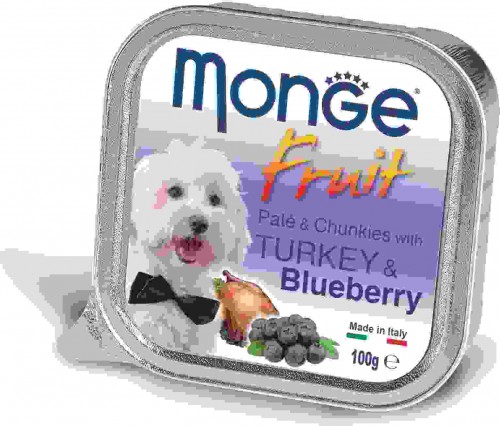 Monge Dog Fruit консервы для собак с индейкой и черникой Полнорационный влажный корм супер-премиум класса для взрослых собак мелких и средних пород. Паштет с индейкой и черникой.