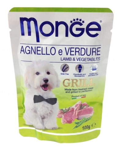 Monge Dog Grill паучи для собак с лососем Полнорационный беззерновой влажный корм супер-премиум класса для взрослых собак всех пород. Паучи с лососем.