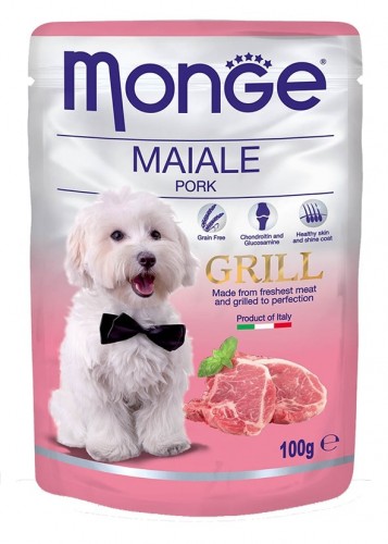 Monge Dog Grill паучи для собак со свининой Полнорационный беззерновой влажный корм супер-премиум класса для взрослых собак всех пород. Паучи со свининой.