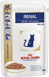 Royal Canin Renal с курицей для кошек с почечной недостаточностью Полнорационный диетический влажный корм с курицей для кормления взрослых кошек всех пород, страдающих хронической почечной недостаточностью.