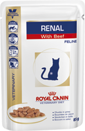 Royal Canin Renal с говядиной для кошек с почечной недостаточностью Полнорационный диетический влажный корм с говядиной для кормления взрослых кошек всех пород, страдающих хронической почечной недостаточностью.