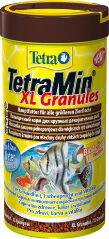 Tetra Min XL Granules корм для декоративных рыбок большие гранулы Легкоусвояемые гранулы содержат добавку для усиления окраски. Быстро размягчаются в воде, опускаются на дно аквариума. 