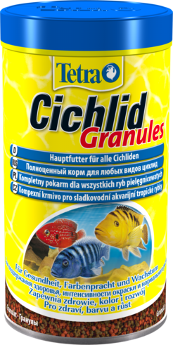 Tetra Cichlid Granules корм для цихлид гранулы Основной корм для средних и больших цихлид. Плавает на поверхности воды. Усиливает окраску, повышает иммунитет.