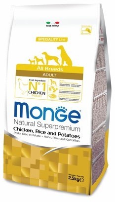Monge Dog Speciality сухой корм для собак всех пород с курицей, рисом и картофелем Сухой корм супер-премиум класса для взрослых собак всех пород с курицей, рисом и картофелем.