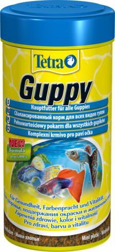 Tetra Guppy корм для гуппи хлопья Мини-хлопья для гуппи и других мелких живородящих рыб.