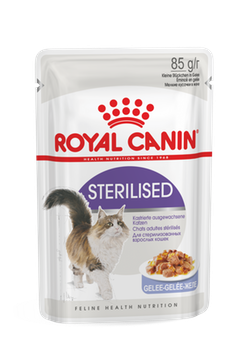 Royal Canin Sterilised Jelly влажный корм для стерилизованных кошек  Консервированный корм супер-премиум класса для взрослых стерилизованных кошек всех пород, кусочки в желе.