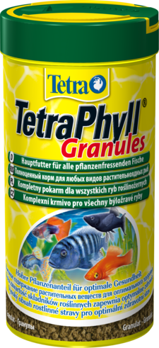 Tetra Phyll Granules корм для травоядных рыб гранулы Корм для растительноядных рыб. Содержит жизненно важные балластные вещества.
