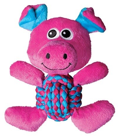 KONG игрушка для собак Weave Knots Свинка средняя 22х20 см Игрушка с верёвочным узлом и пищалкой.