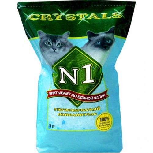 N1 Crystals наполнитель силикагелевый антибактериальный голубой 5 л Антибактериальный наполнитель, хорошо впитывает и поглощает запахи. Абсолютно безопасен для здоровья кошки. 