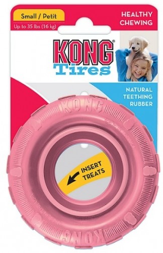 KONG Puppy игрушка для щенков Шина малая диаметр 9 см цвета в ассортименте: розовый, голубой Игрушка-головоломка для добывания вкусняшек! 