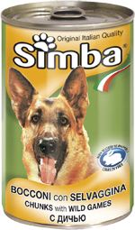 Simba Dog консервы для собак с дичью Консервированный корм премиум-класса для взрослых собак всех пород. Кусочки дичи.