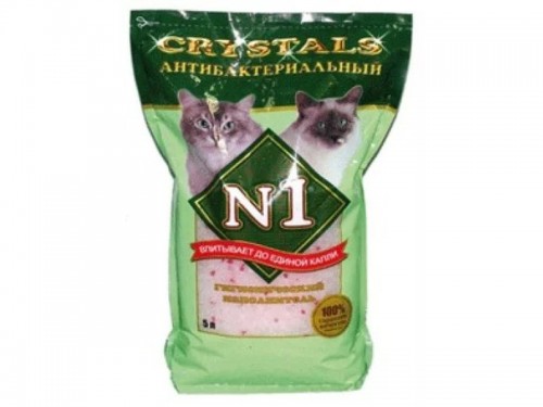 N1 Crystals наполнитель силикагелевый антибактериальный зелёный 5 л Антибактериальный наполнитель, хорошо впитывает и поглощает запахи. Абсолютно безопасен для здоровья кошки. 