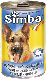 Simba Dog консервы для собак с курицей и индейкой Консервированный корм премиум-класса для взрослых собак всех пород. Кусочки курицы и индейки.