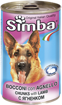 Simba Dog консервы для собак с ягнёнком Консервированный корм премиум-класса для взрослых собак всех пород. Кусочки ягнёнка.