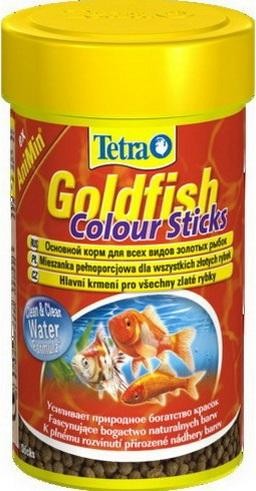 Tetra Gold Fish Colour Sticks корм для улучшения окраса золотых рыбок палочки Корм в виде мелких горошинок долго плавает на поверхности воды.