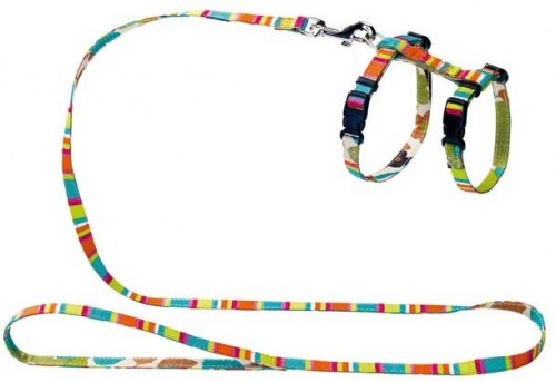 Hunter Smart шлейка для кошек и собак Stripes нейлон разноцветная Шлейка с хромированной фурнитурой и пластиковыми бегунками на шлицах, в комплекте поводок 1,2 метра. 