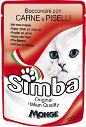Simba Cat Pouches паучи для кошек с мясом и горохом Влажный корм премиум-класса для взрослых кошек всех пород. Паучи с мясом и горохом.