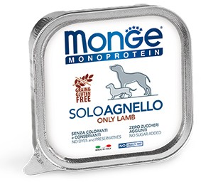 Monge Dog Monoproteico Solo консервы для собак паштет на основе ягнёнка Полнорационный влажный корм супер-премиум класса для взрослых собак всех пород. Паштет из ягнёнка.