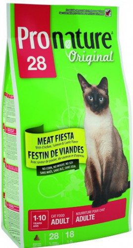 Pronature 28 Original Meat Fiesta сухой корм для взрослых кошек Мясная Фиеста Сбалансированный сухой корм супер-премиум класса для взрослых кошек всех пород, с курицей, лососем и ягнёнком.