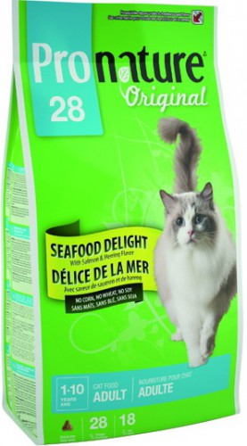 Pronature 28 Original Seafood Delight сухой корм для взрослых кошек Морское Наслаждение Сбалансированный сухой корм супер-премиум класса для взрослых кошек всех пород Морское Наслаждение, с курицей и рыбой.