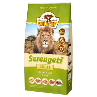 Wildcat Serengeti сухой корм для кошек Серенгети Беззерновой сухой корм супер-премиум класса для взрослых кошек всех пород, с пятью видами мяса и картофелем.