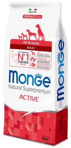 Monge Dog Speciality Activ для активных собак с курицей 12 кг Сухой корм супер-премиум класса с курицей и рисом для собак с высокими физическими нагрузками.