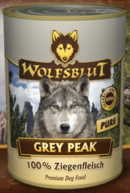 Wolfsblut Grey Peak Pure консервы для собак Седая вершина 100% мяса Консервированное мясо бурской козы. Полнорационный беззерновой гипоаллергенный влажный корм для взрослых собак всех пород.