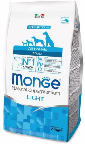 Monge Dog Speciality Light низкокалорийный корм для собак всех пород с лососем и рисом Сухой корм супер-премиум класса с пониженной калорийностью, контроль веса для собак всех пород.