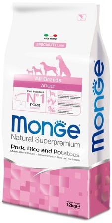 Monge Dog Speciality корм для взрослых собак всех пород свинина с рисом и картофелем Сухой корм супер-премиум класса со свининой и рисом для взрослых собак всех пород.