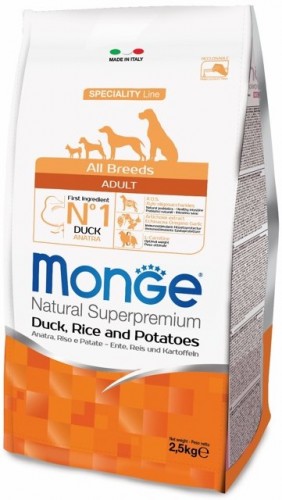 Monge Dog Speciality корм для взрослых собак всех пород утка с рисом и картофелем Сухой корм супер-премиум класса с уткой и рисом для взрослых собак всех пород.