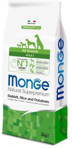 Monge Dog Speciality корм для взрослых собак всех пород кролик с рисом и картофелем Сухой корм супер-премиум класса с кроликом и рисом для взрослых собак всех пород.