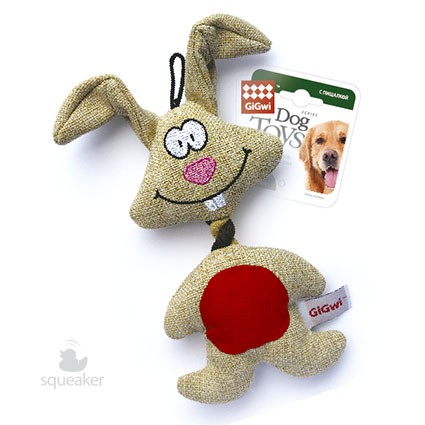 Заяц GiGwi с двумя пищалками 20 см Мягкая игрушка с двумя пищалками для собак, 20 см.