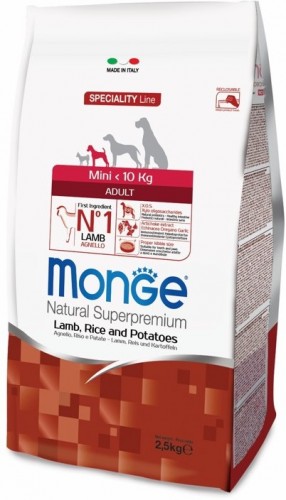 Monge Dog Speciality Mini для взрослых собак мелких пород с ягнёнком, рисом и картофелем Сухой корм супер-премиум класса с ягнёнком и рисом для взрослых собак мелких пород.
