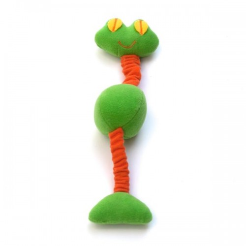 Игрушка для собак из флиса Лягушка на резинке с пищалками Мягкая и прочная игрушка с тремя пищалками.